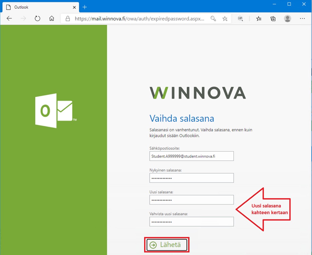 Winnovan webmail - salasanan vaihto